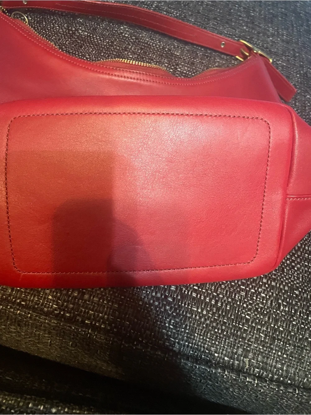 Coach Red Leather Shoulder Hobo Bag with Gold-Tone Hardware